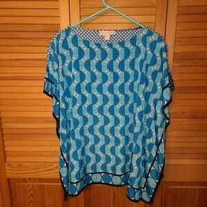 Michael Kors Kaftan Top Womens L/XL Turquoise Mixed Geo Print Colorful Caftan